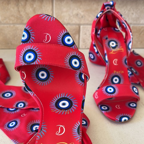 BRAND NEW size 6.5 Louboutin Crepe Satin Greekaba Du Desert 100 Sandal 40 Red - Picture 3 of 7